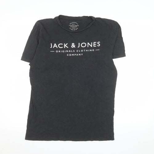 Jack & Jones Men's Black Small Crew Neck Graphic Logo T-Shirt