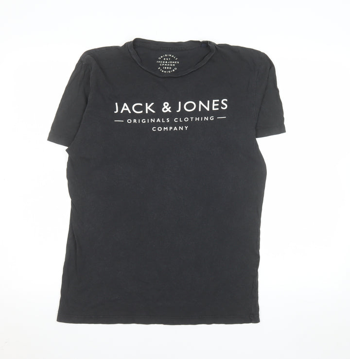 Jack & Jones Men's Black Small Crew Neck Graphic Logo T-Shirt