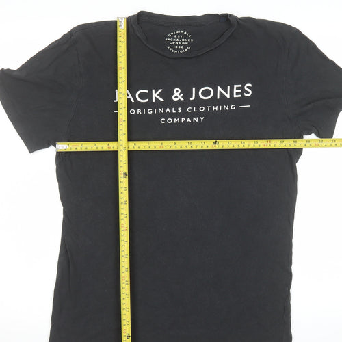 Jack & Jones Men's Black Small Crew Neck Graphic Logo T-Shirt