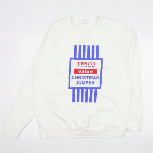 Just Hoods Mens White Christmas Graphic Sweatshirt L Pullover