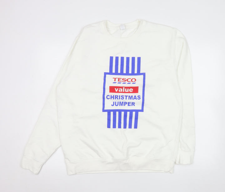 Just Hoods Mens White Christmas Graphic Sweatshirt L Pullover