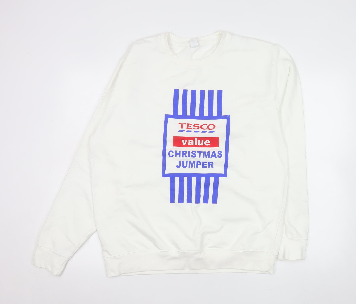 Just Hoods Mens White Christmas Graphic Sweatshirt L Pullover