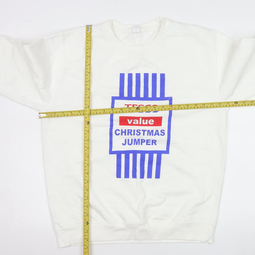 Just Hoods Mens White Christmas Graphic Sweatshirt L Pullover