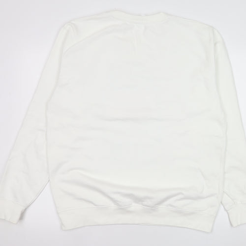 Just Hoods Mens White Christmas Graphic Sweatshirt L Pullover