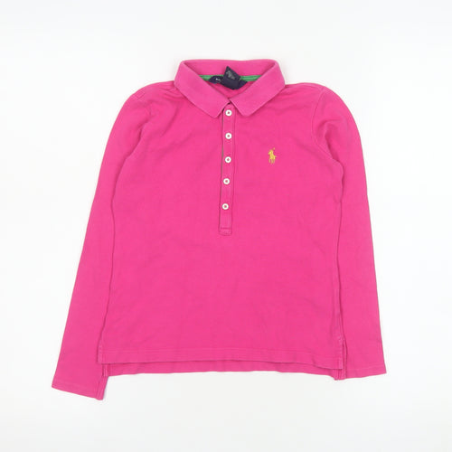 Ralph Lauren Girls Pink Long Sleeve Polo Shirt Size 7 Cotton Stretch