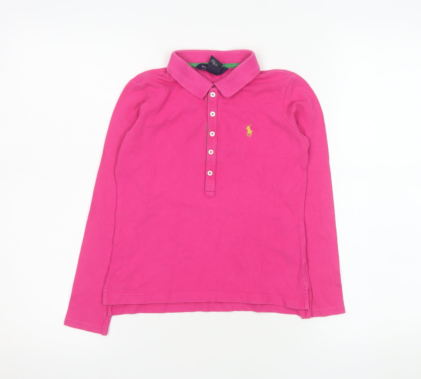Ralph Lauren Girls Pink Long Sleeve Polo Shirt Size 7 Cotton Stretch