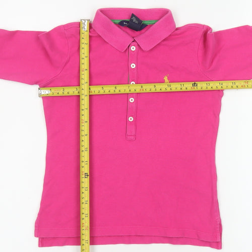 Ralph Lauren Girls Pink Long Sleeve Polo Shirt Size 7 Cotton Stretch