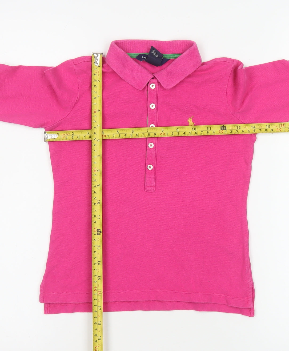 Ralph Lauren Girls Pink Long Sleeve Polo Shirt Size 7 Cotton Stretch
