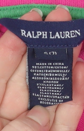 Ralph Lauren Girls Pink Long Sleeve Polo Shirt Size 7 Cotton Stretch