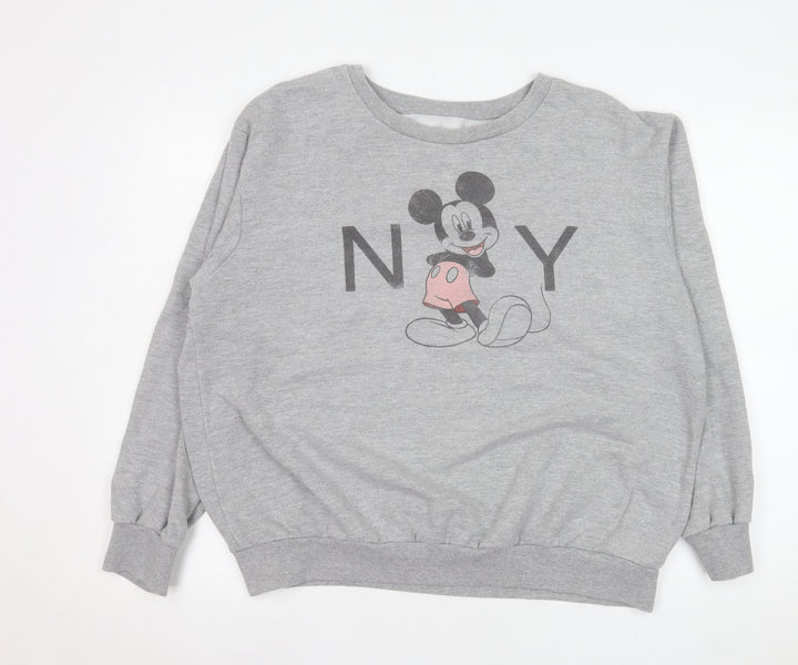 Disney Women Grey Mickey Mouse Pullover Sweatshirt Size 14 XL