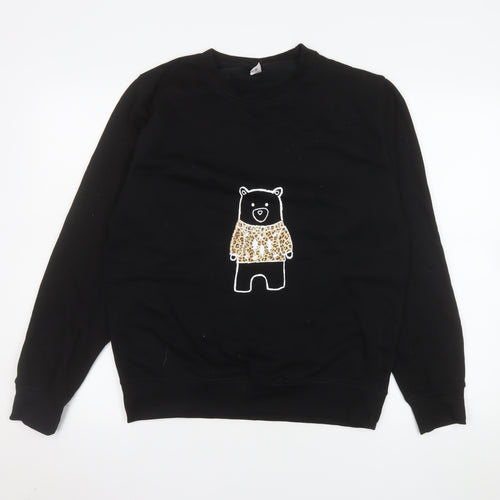 Just Hoods Womens Black Bear Print Pullover Sweatshirt Size S