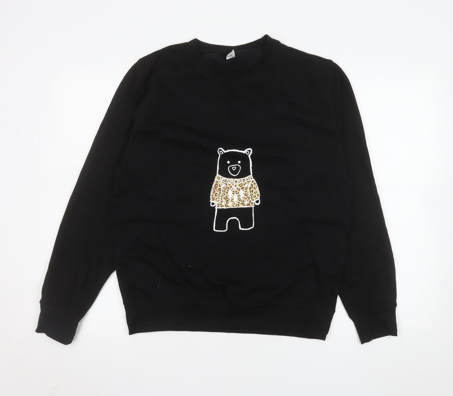 Just Hoods Womens Black Bear Print Pullover Sweatshirt Size S