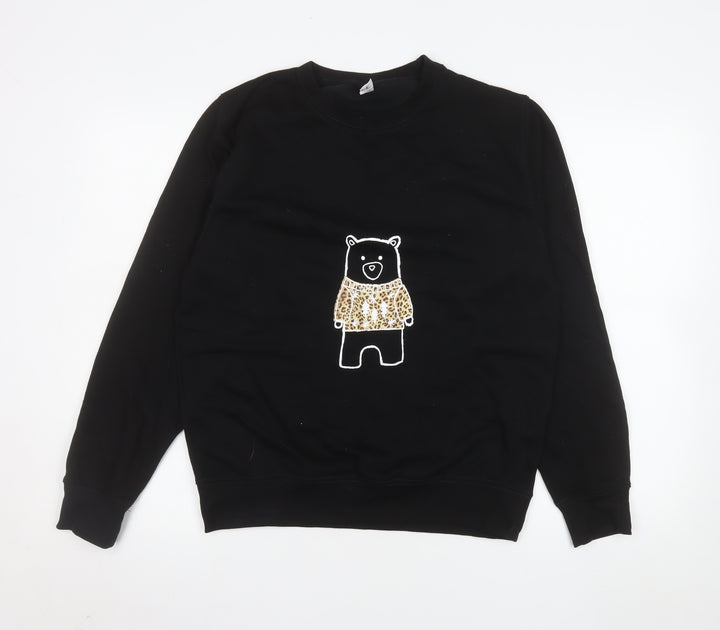 Just Hoods Womens Black Bear Print Pullover Sweatshirt Size S