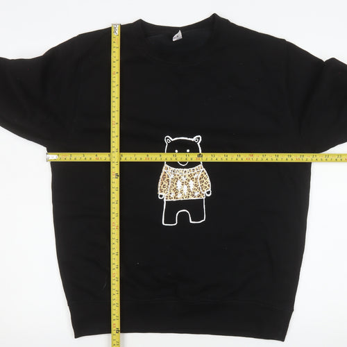 Just Hoods Womens Black Bear Print Pullover Sweatshirt Size S