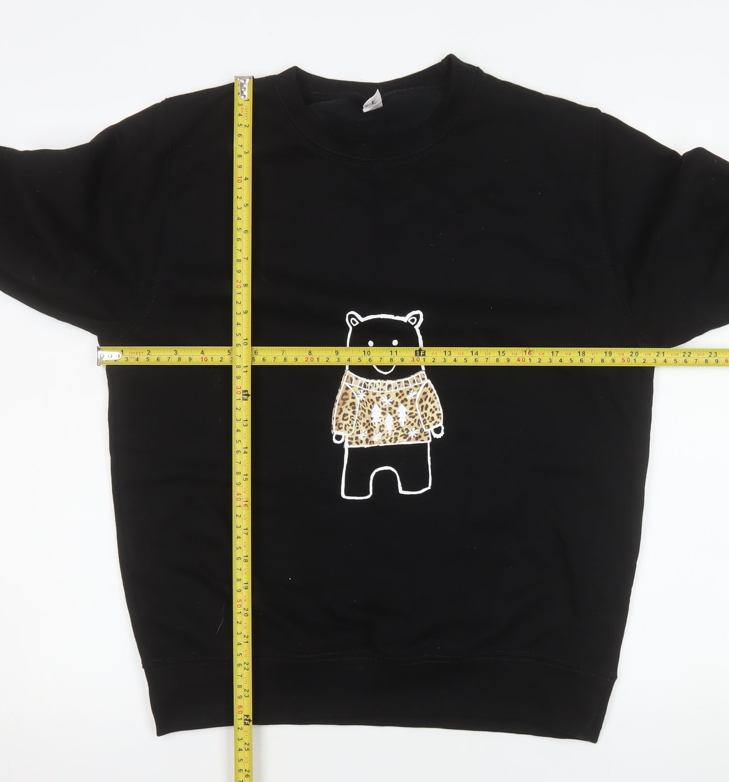 Just Hoods Womens Black Bear Print Pullover Sweatshirt Size S