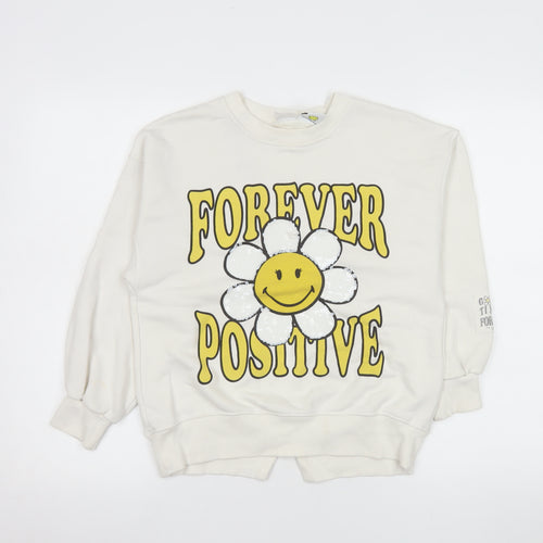 ZARA SmileyWorld Girls White Sweatshirt Size 10 Forever Positive Graphic