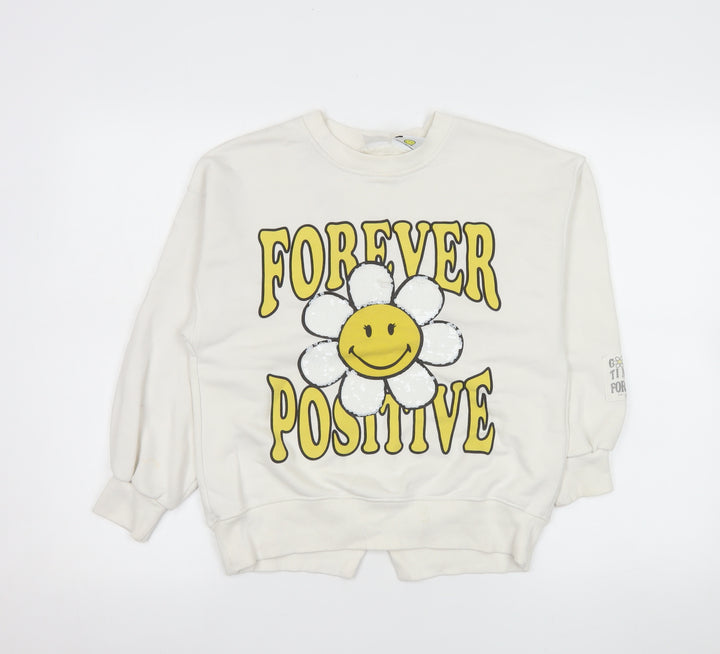 ZARA SmileyWorld Girls White Sweatshirt Size 10 Forever Positive Graphic