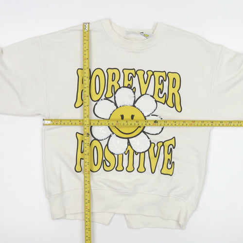 ZARA SmileyWorld Girls White Sweatshirt Size 10 Forever Positive Graphic