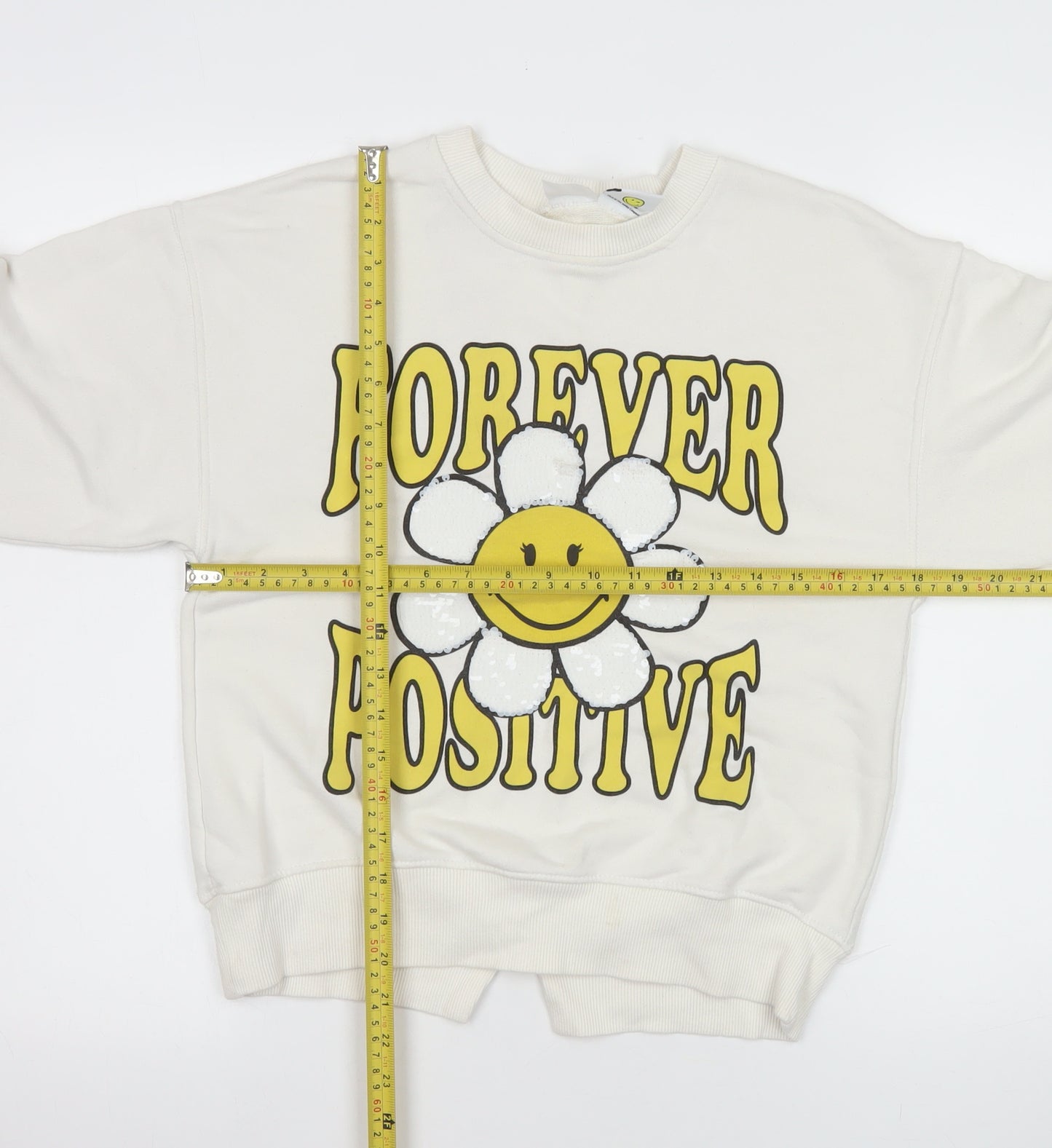 ZARA SmileyWorld Girls White Sweatshirt Size 10 Forever Positive Graphic