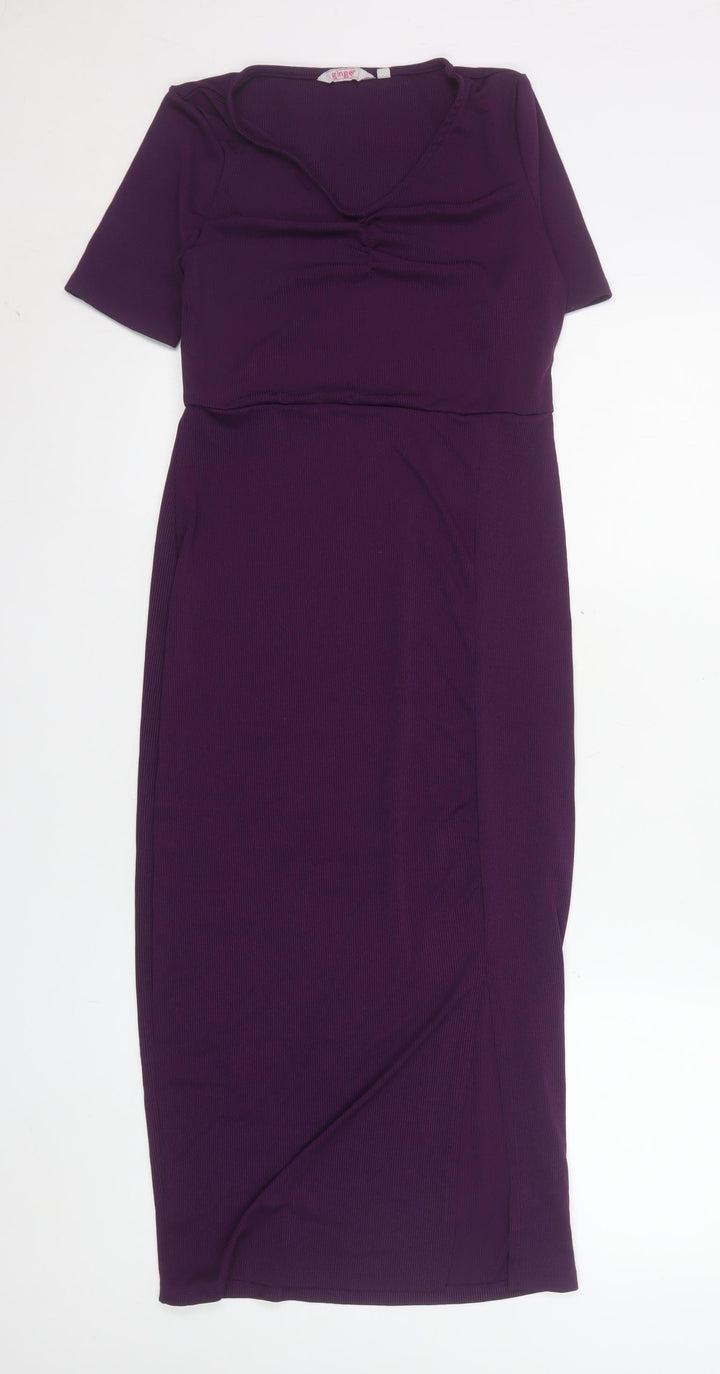 Ginger Women's Purple Midi Bodycon Dress Size M Short Sleeve