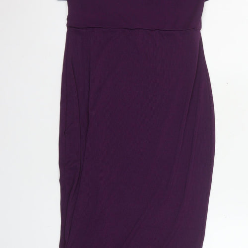 Ginger Women's Purple Midi Bodycon Dress Size M Short Sleeve