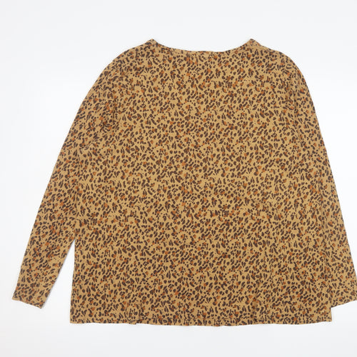 Joules Women's Brown Animal Print Long Sleeve Cotton T-Shirt Size 18
