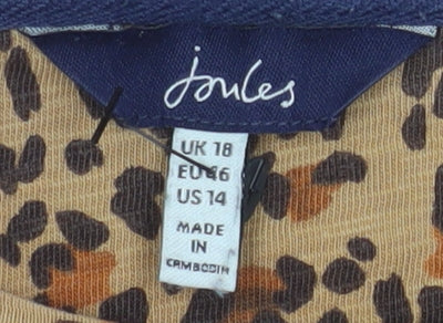 Joules Women's Brown Animal Print Long Sleeve Cotton T-Shirt Size 18