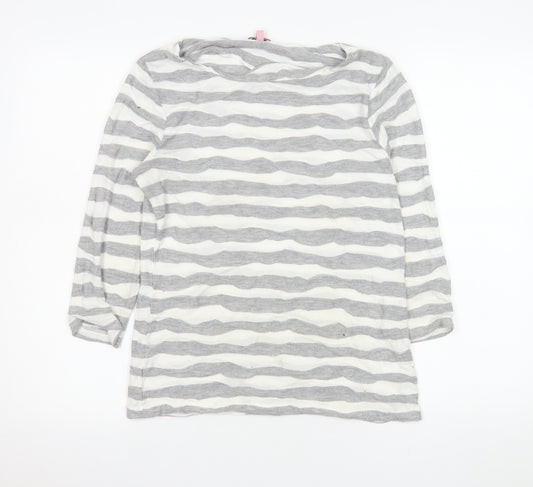Phase Eight Women's Grey Striped Knit Boat Neck 3/4 Sleeve T-Shirt Size 12