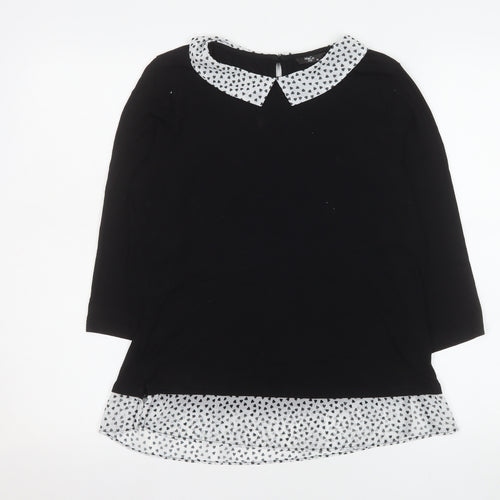 M&Co Women’s Black Polka Dot Collar Tunic Blouse Petite Size 12