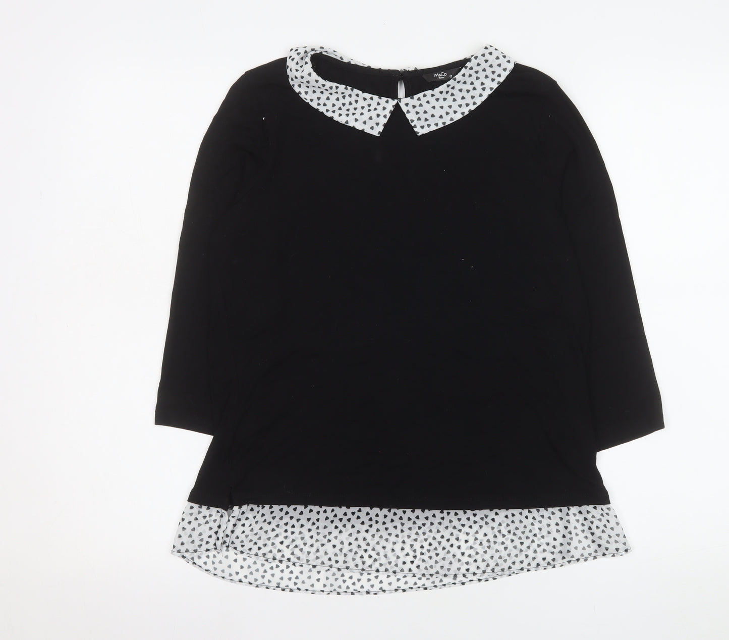 M&Co Women’s Black Polka Dot Collar Tunic Blouse Petite Size 12