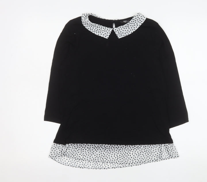 M&Co Women’s Black Polka Dot Collar Tunic Blouse Petite Size 12