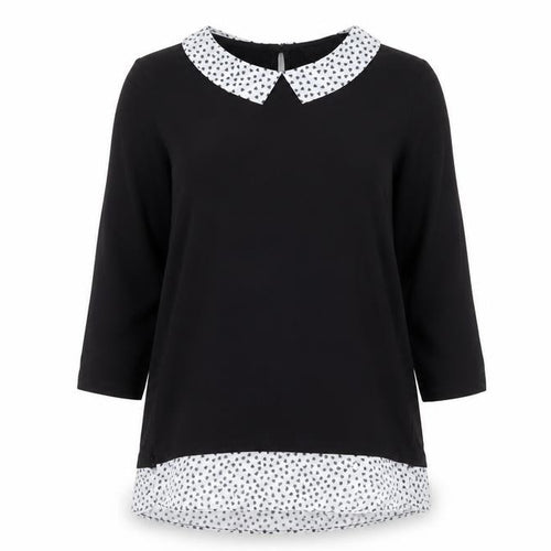 M&Co Women’s Black Polka Dot Collar Tunic Blouse Petite Size 12