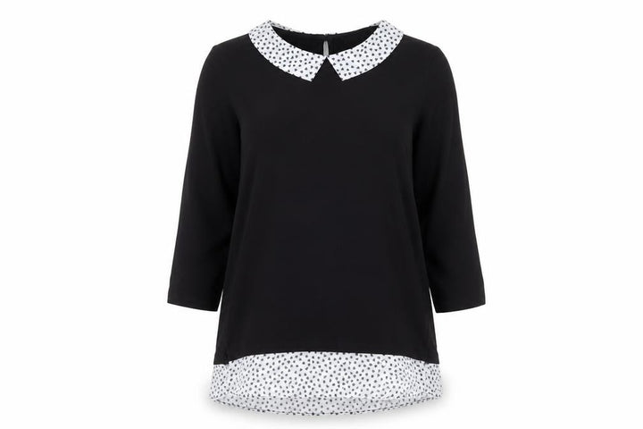 M&Co Women’s Black Polka Dot Collar Tunic Blouse Petite Size 12