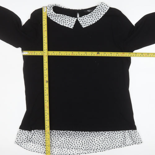 M&Co Women’s Black Polka Dot Collar Tunic Blouse Petite Size 12