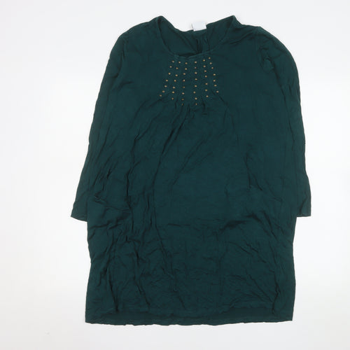 Together Women Green Size 14 Shift Dress Studded Long Sleeve
