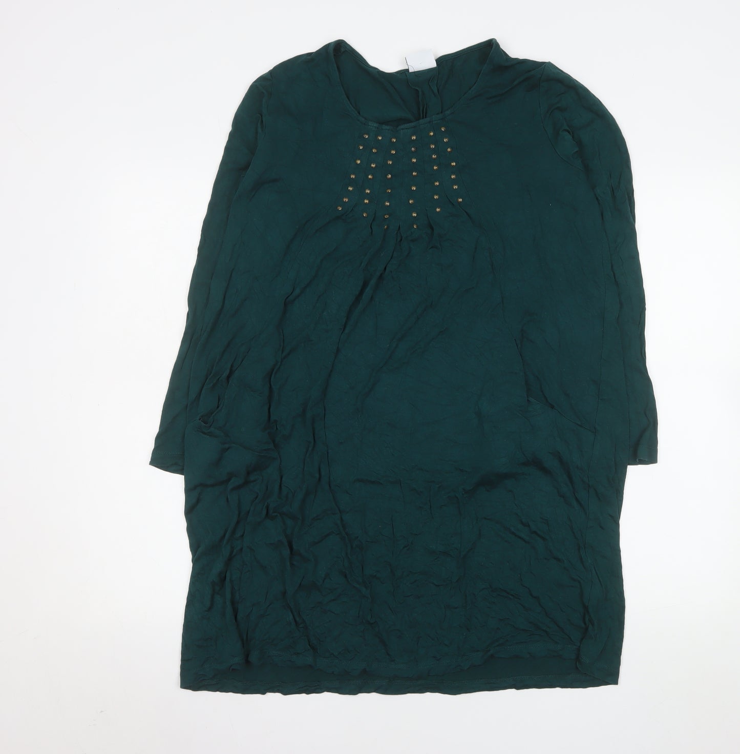 Together Women Green Size 14 Shift Dress Studded Long Sleeve