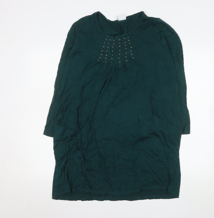 Together Women Green Size 14 Shift Dress Studded Long Sleeve