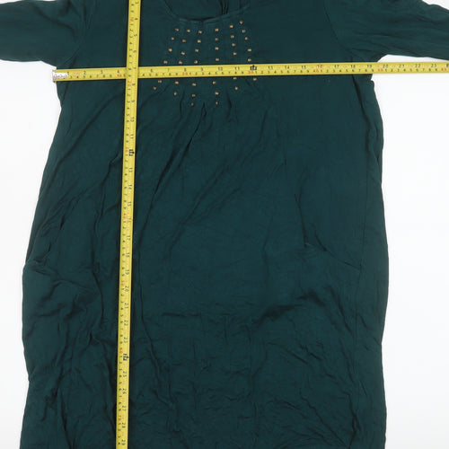 Together Women Green Size 14 Shift Dress Studded Long Sleeve