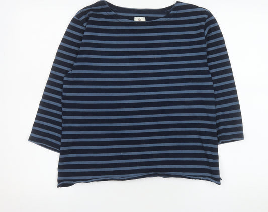 Mousqueton Women's Blue Striped 3/4 Sleeve Cotton T-Shirt Size 14