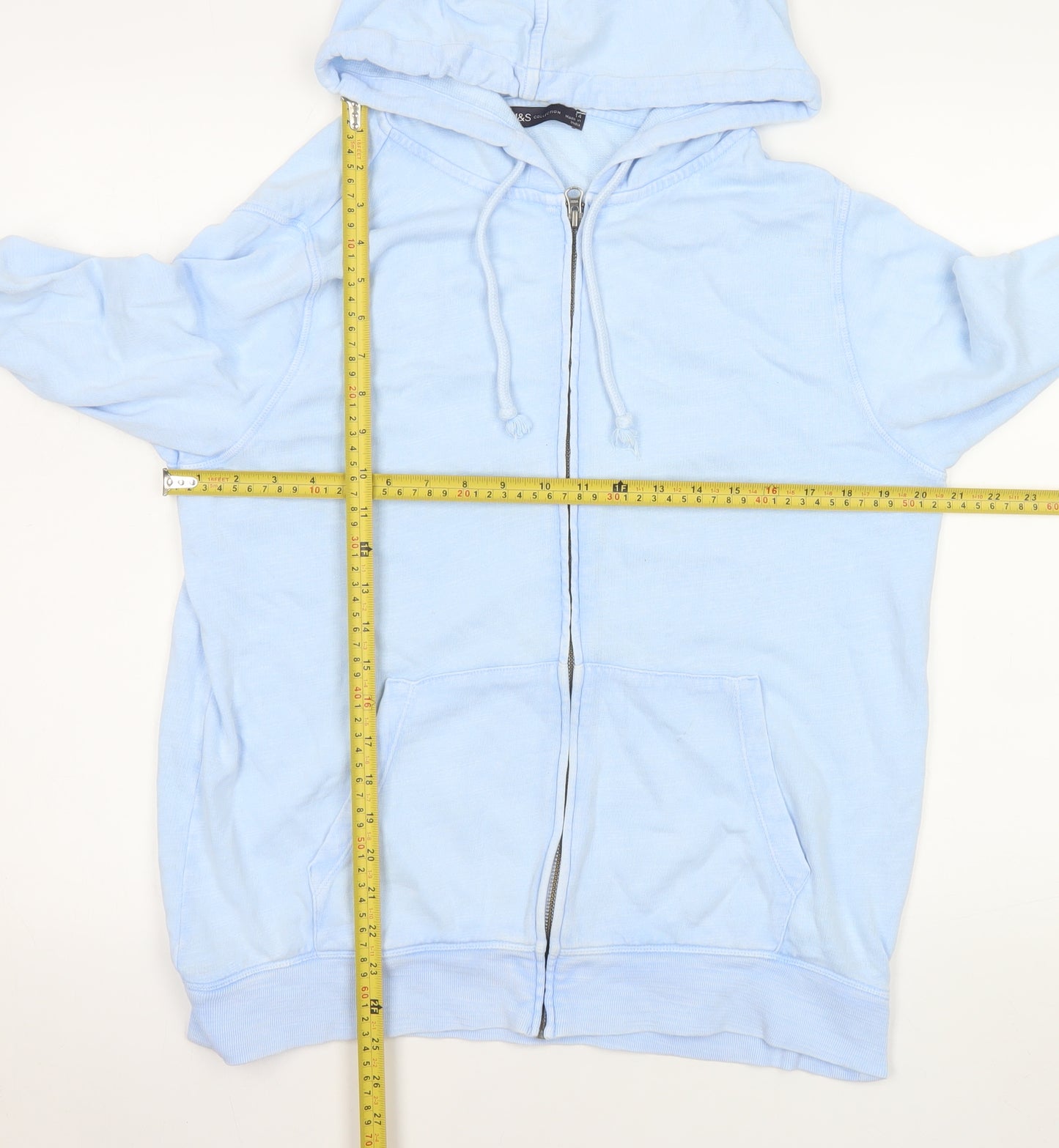 Marks and Spencer Women Blue Size 14 Hooded Cotton Zip Jacket