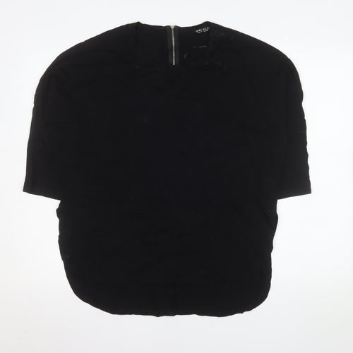 Select Women's Black Size 14 Short Sleeve Zip Back Basic Blouse