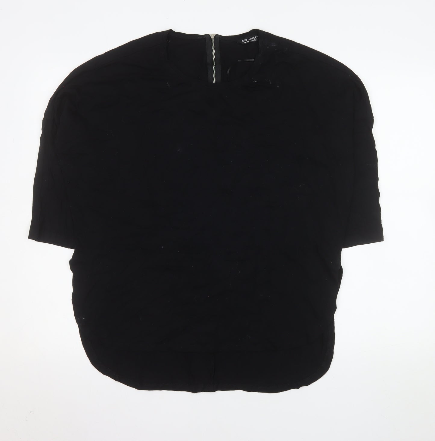 Select Women's Black Size 14 Short Sleeve Zip Back Basic Blouse