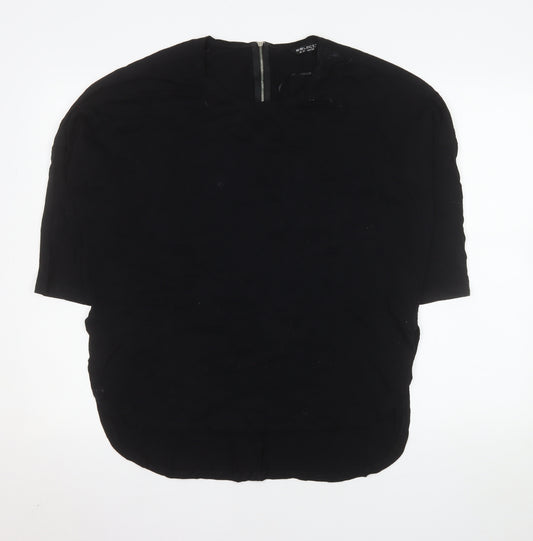 Select Women's Black Size 14 Short Sleeve Zip Back Basic Blouse