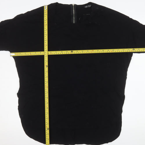 Select Women's Black Size 14 Short Sleeve Zip Back Basic Blouse