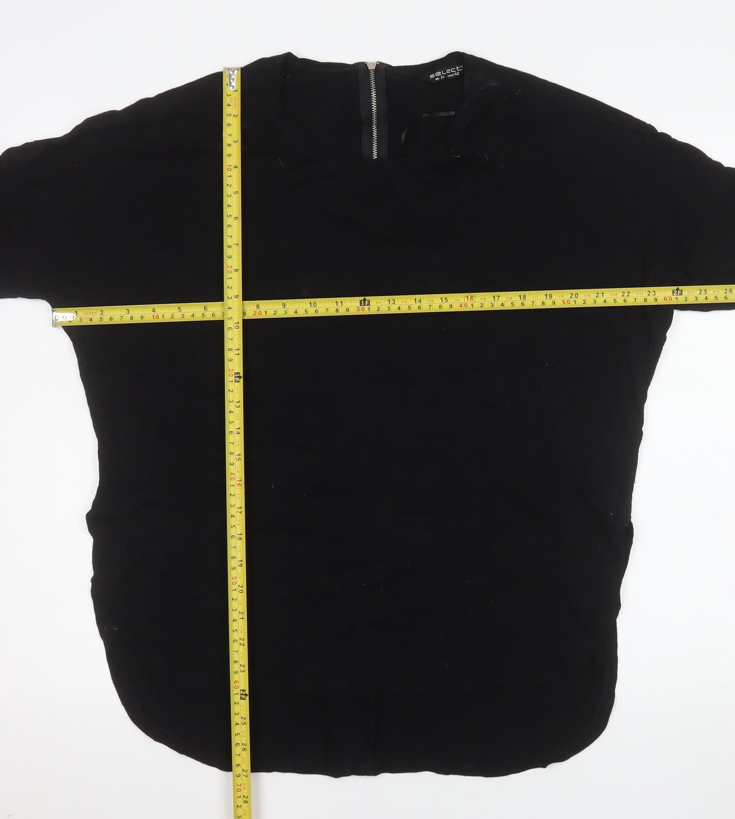 Select Women's Black Size 14 Short Sleeve Zip Back Basic Blouse