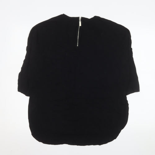 Select Women's Black Size 14 Short Sleeve Zip Back Basic Blouse