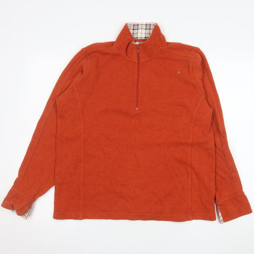 Orvis Men's Orange Cotton 1/4 Zip Pullover Sweatshirt L