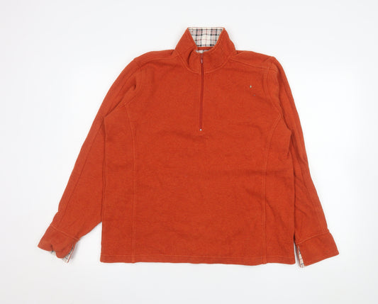 Orvis Men's Orange Cotton 1/4 Zip Pullover Sweatshirt L