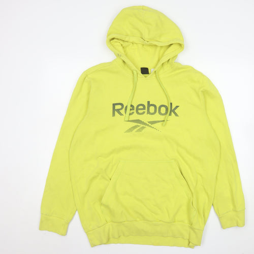 Reebok Men's Yellow Pullover Hoodie L Logo Graphic Cotton Blend