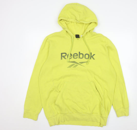Reebok Men's Yellow Pullover Hoodie L Logo Graphic Cotton Blend